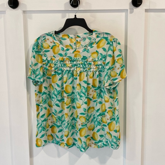 ELLE lemon print short sleeve blouse - Picture 1 of 10